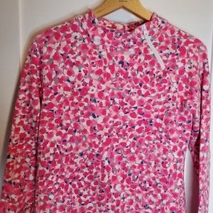 T By TALBOTS Womens S Petite Floral Sweatshirt Shirt Pullover Pink Gray White